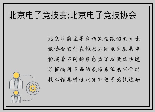 北京电子竞技赛;北京电子竞技协会